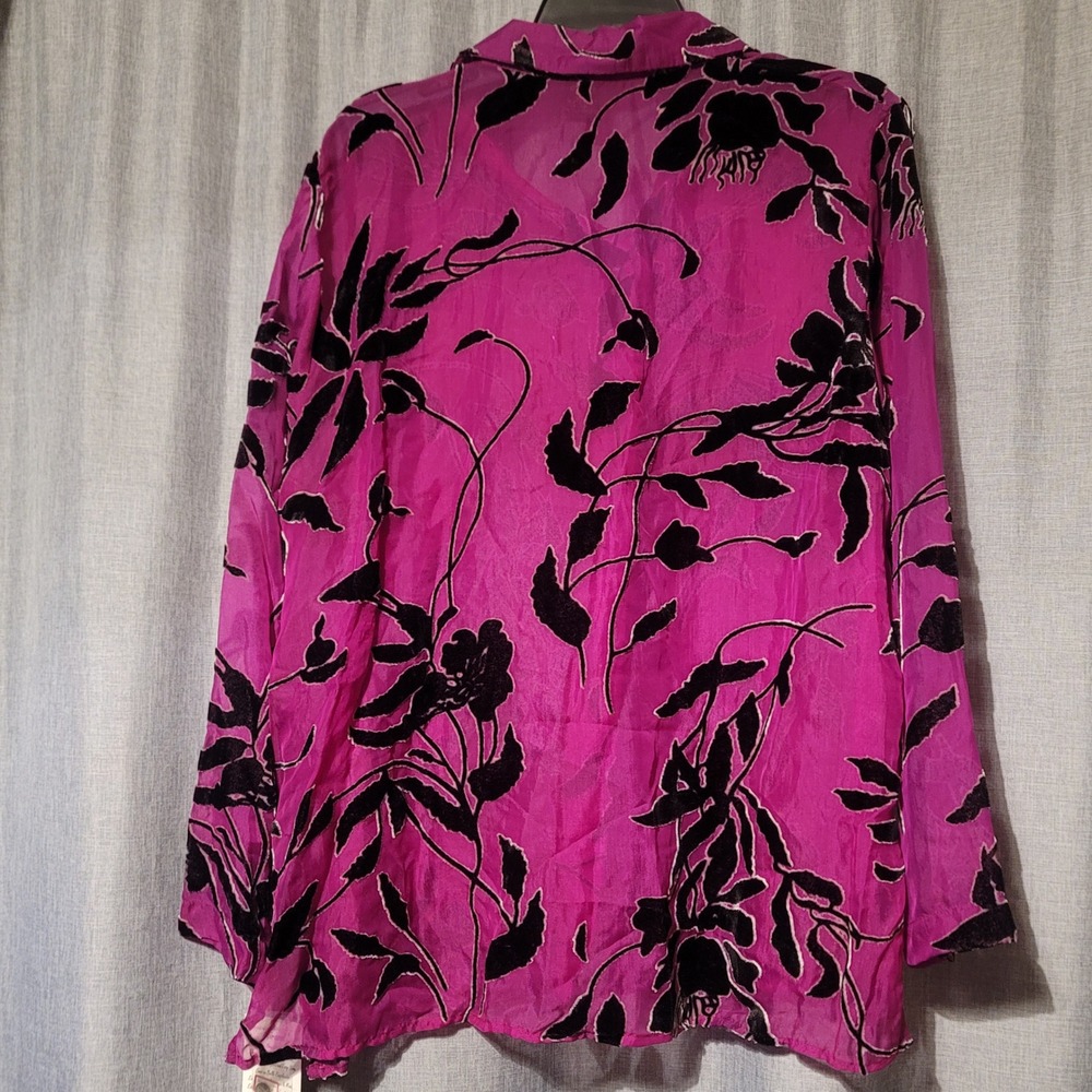 Y2K Mirasol Pink Black Velvet Floral Burnout Button Down Shirt XL NWT DS - Picture 2 of 4
